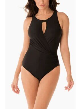 Miraclesuit Arden Size 10DD Black High Neck One Piece Swim NWT $178